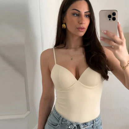 Gorsetowy Top Damski Crop na Ramiączkach – Brązowy Bustier Bodycon Backless