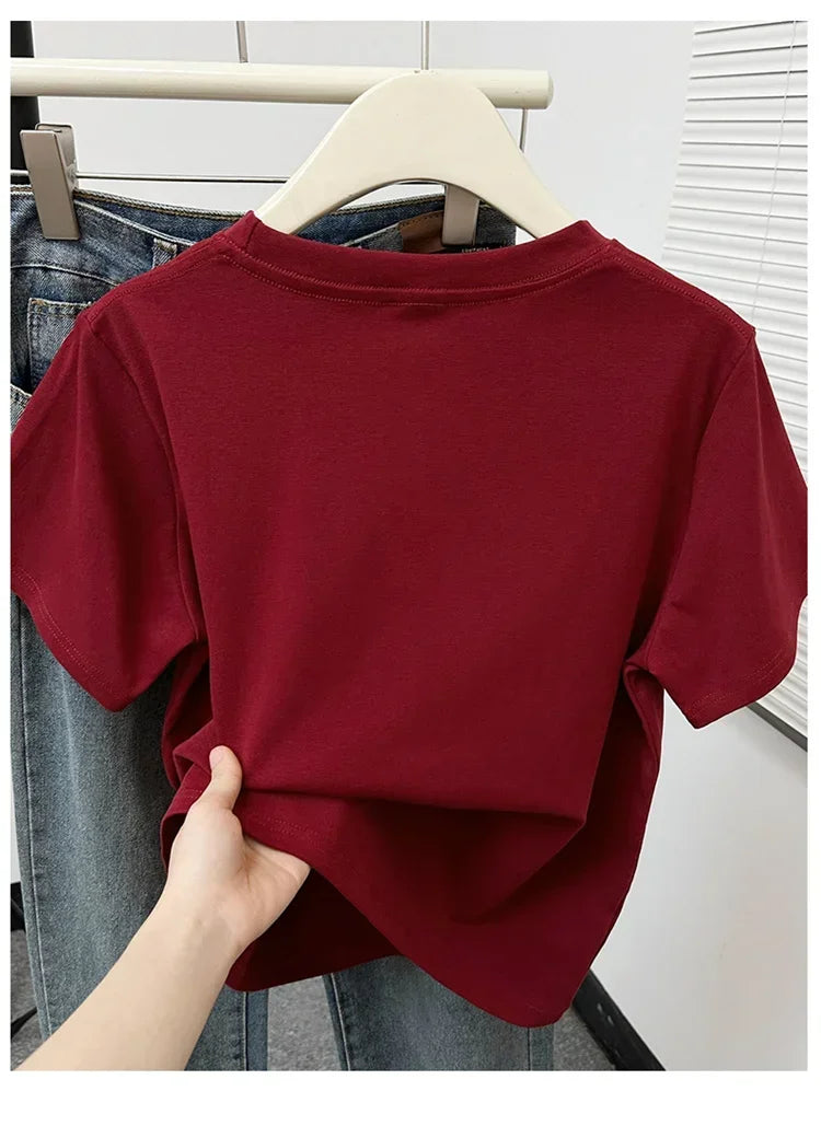 2026 Summer New High Quality Casual T Shirt Sexy Short Sleeved Sleeves Fashion Trend Solid Women Clothing Y2k Tops