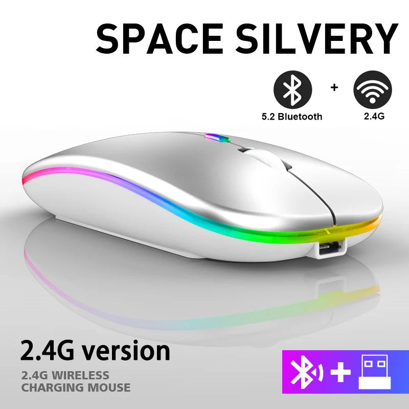 Mysz bezprzewodowa Bluetooth 5.0 + 2.4GHz USB RGB | 1600 DPI | Tryb Dual Mode | HXSJ