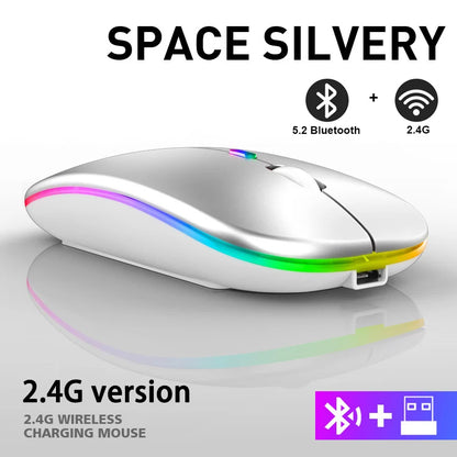 Mysz bezprzewodowa Bluetooth 5.0 + 2.4GHz USB RGB | 1600 DPI | Tryb Dual Mode | HXSJ