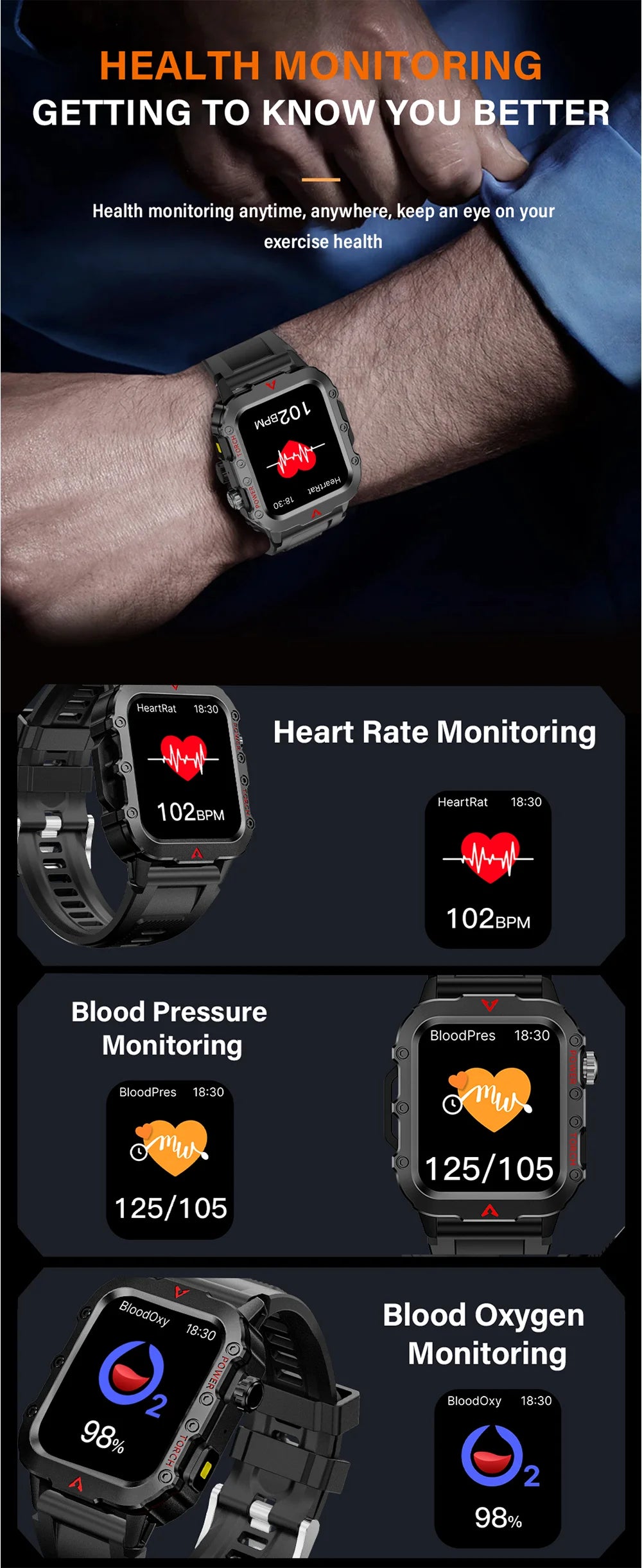 Smartwatch LAXASFIT Q11 – Latarka LED, Monitorowanie Zdrowia, Sport
