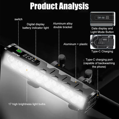 Bicycle Light Front 8/17LED 25500Lumen Bike Light 10000mAh Waterproof Flashlight USB Charging MTB Road Cycling Lamp Accessories