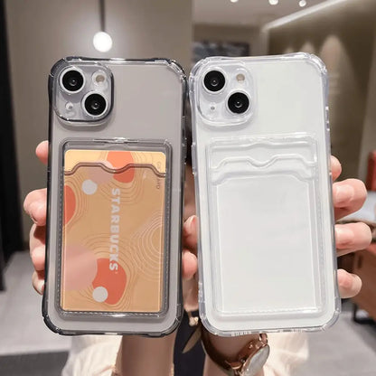 Etui do iPhone z kieszenią na kartę – przezroczyste, odporne na wstrząsy