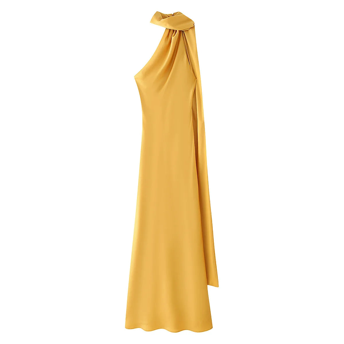 Satynowa Sukienka Halter Maxi z Odkrytymi Plecami – Wesele Studniówka Lato