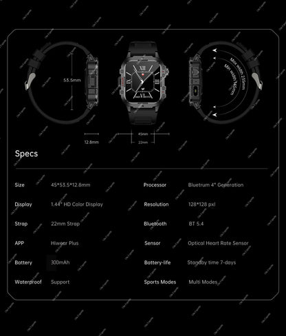 Militarny Smartwatch Męski z Latarką LED i Ekranem 2,01" HD | Bluetooth, Tętno, SpO2