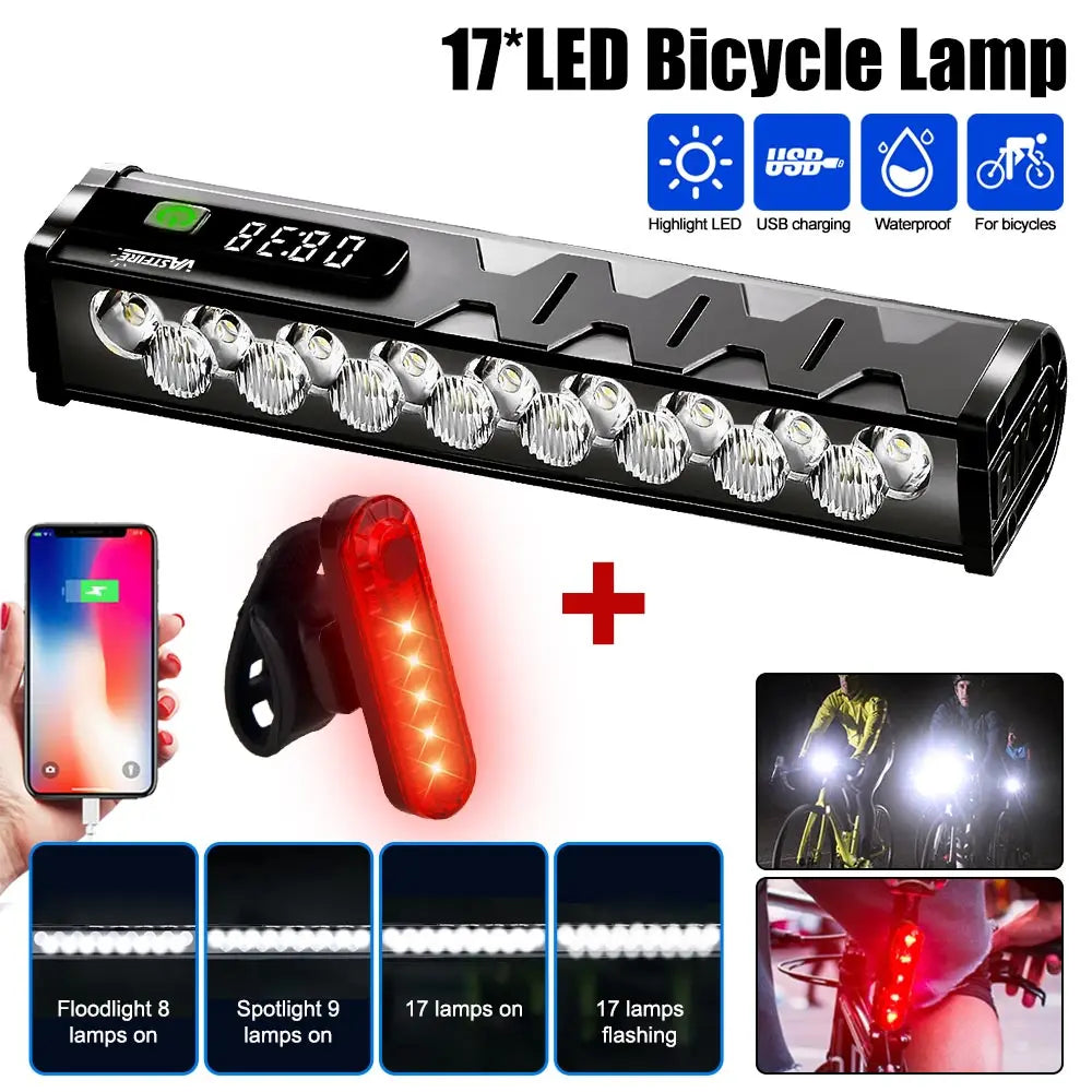 Bicycle Light Front 8/17LED 25500Lumen Bike Light 10000mAh Waterproof Flashlight USB Charging MTB Road Cycling Lamp Accessories