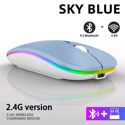 Mysz bezprzewodowa Bluetooth 5.0 + 2.4GHz USB RGB | 1600 DPI | Tryb Dual Mode | HXSJ