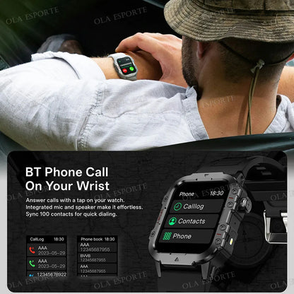 Militarny Smartwatch Męski z Latarką LED i Ekranem 2,01" HD | Bluetooth, Tętno, SpO2