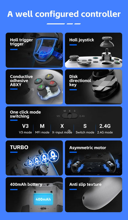 Kontroler G6 Bezprzewodowy do Gier Mobilnych z Hall Trigger i Hall Joystick | Switch / PC / Android / iOS