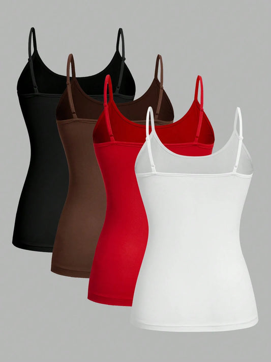 Top Damski na Ramiączkach Jednolity – Zestaw 4 Sztuk Camisole na Lato