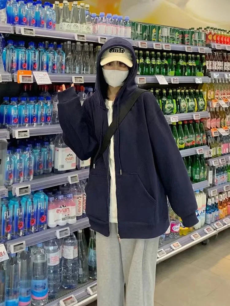 Bluza Kurtka Damska z Zamkiem Y2K Harajuku – Koreański Streetwear Jesień