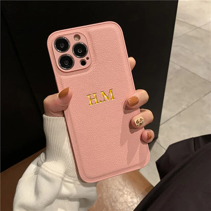 Personalizowane Etui iPhone 17 16 15 14 13 12 11 Pro Max – Skóra PU z Inicjałami i Imieniem