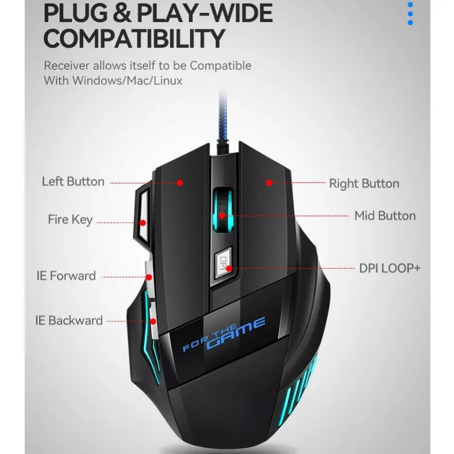 Mysz gamingowa RGB USB przewodowa 7 przycisków 5500 DPI ergonomiczna