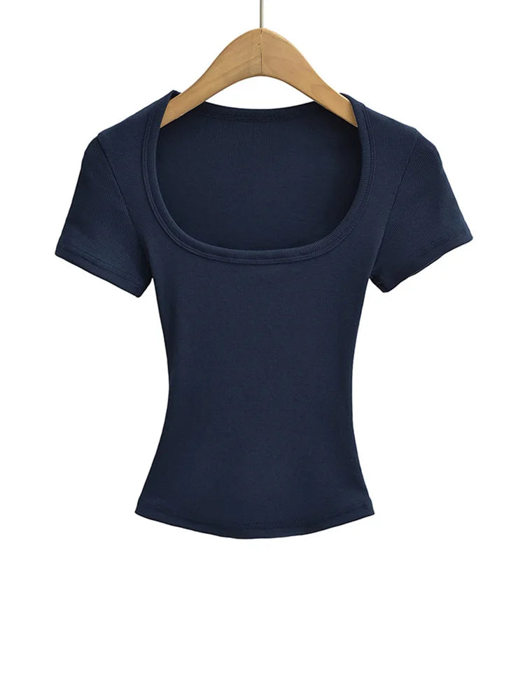 Damska bluzka crop top slim fit kwadratowy dekolt lato