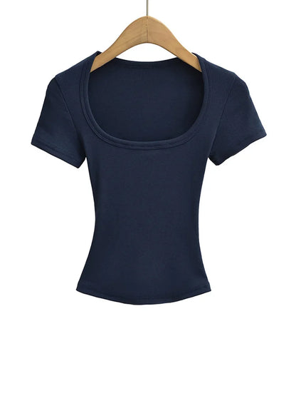 Damska bluzka crop top slim fit kwadratowy dekolt lato
