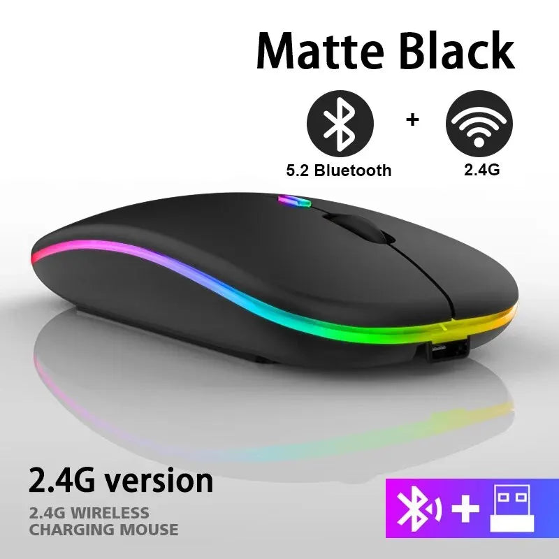 Mysz bezprzewodowa Bluetooth RGB podświetlenie LED ergonomiczna do laptopa PC 3600 DPI ładowana USB