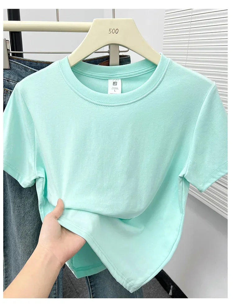 2026 Summer New High Quality Casual T Shirt Sexy Short Sleeved Sleeves Fashion Trend Solid Women Clothing Y2k Tops