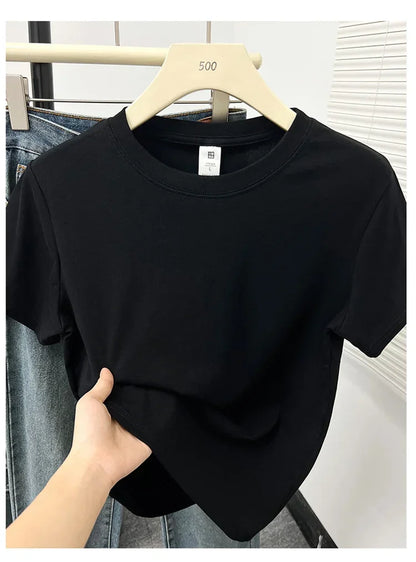 2026 Summer New High Quality Casual T Shirt Sexy Short Sleeved Sleeves Fashion Trend Solid Women Clothing Y2k Tops