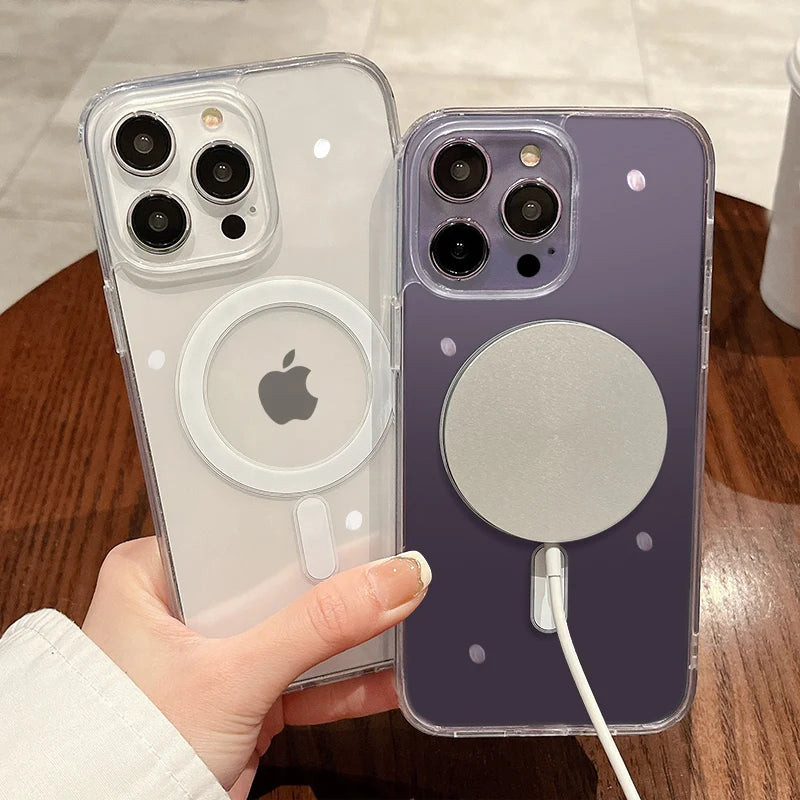 Magnetyczne przezroczyste etui MagSafe do iPhone 11 12 13 14 15 16 Pro Max Plus Mini – ochrona i ładowanie bezprzewodowe