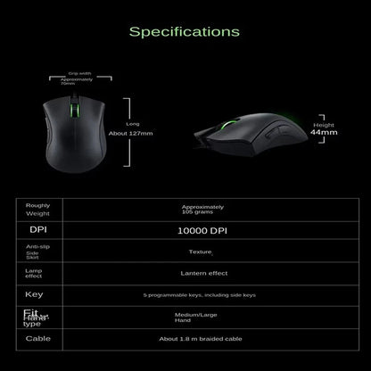 Mysz Gamingowa Razer Przewodowa 6400 DPI 5 Przycisków USB Prawa Ręka LOL E-sport Biuro