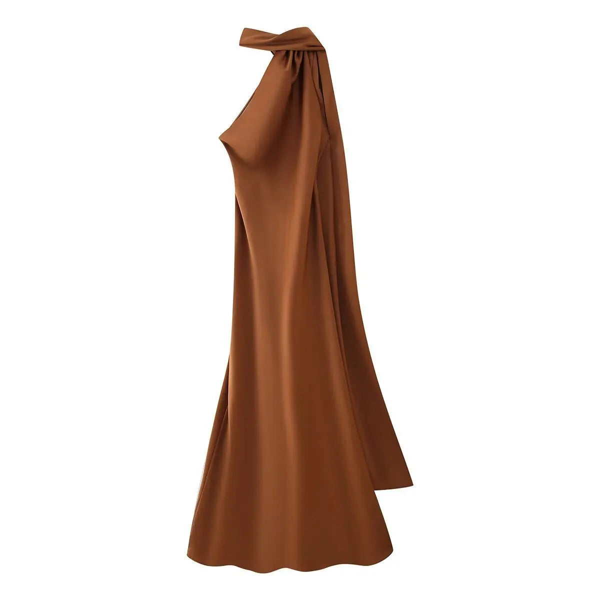 Satynowa Sukienka Halter Maxi z Odkrytymi Plecami – Wesele Studniówka Lato