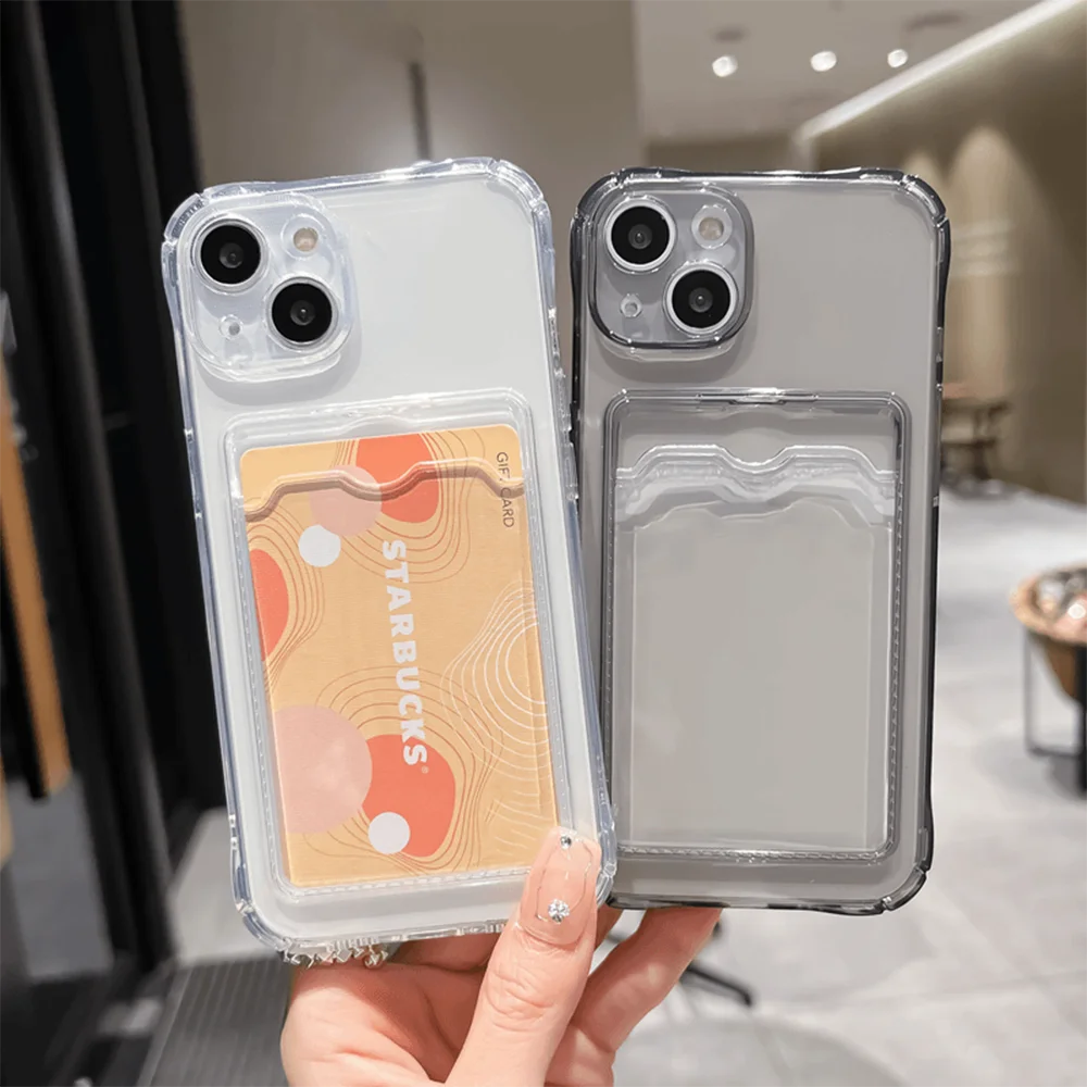 Etui do iPhone z kieszenią na kartę – przezroczyste, odporne na wstrząsy