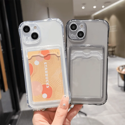 Etui do iPhone z kieszenią na kartę – przezroczyste, odporne na wstrząsy