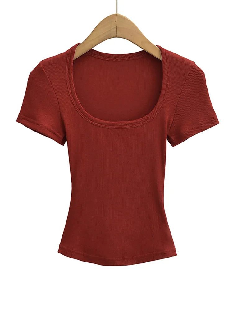 Damska bluzka crop top slim fit kwadratowy dekolt lato
