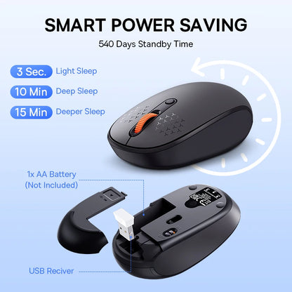 Baseus F01B Mysz Bezprzewodowa Bluetooth 3w1 (BT5.0 + BT3.0 + 2.4GHz) 1600DPI Cicha Ergonomiczna