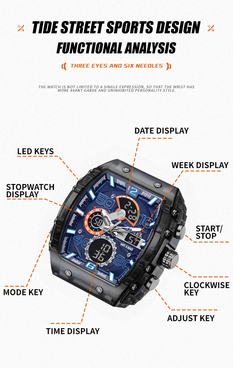 Smartwatch SMAEL 8109 – Dual Display, LED, Wodoszczelny 5ATM, Stoper i Alarm