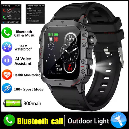 Militarny Smartwatch Męski z Latarką LED i Ekranem 2,01" HD | Bluetooth, Tętno, SpO2