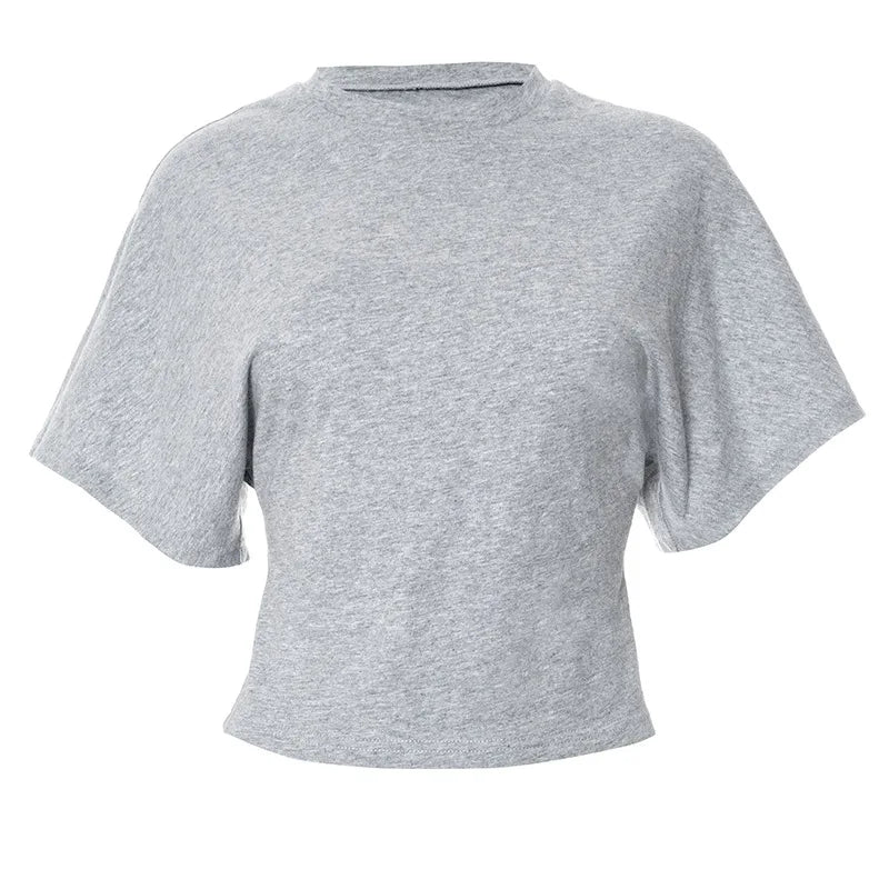 Szara Koszulka Crop Top Gorsetowa Damska – Casual Streetwear Wiosna Lato