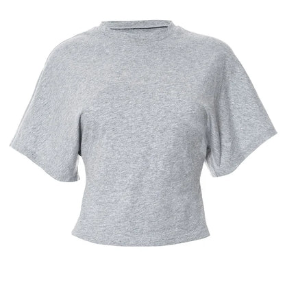 Szara Koszulka Crop Top Gorsetowa Damska – Casual Streetwear Wiosna Lato