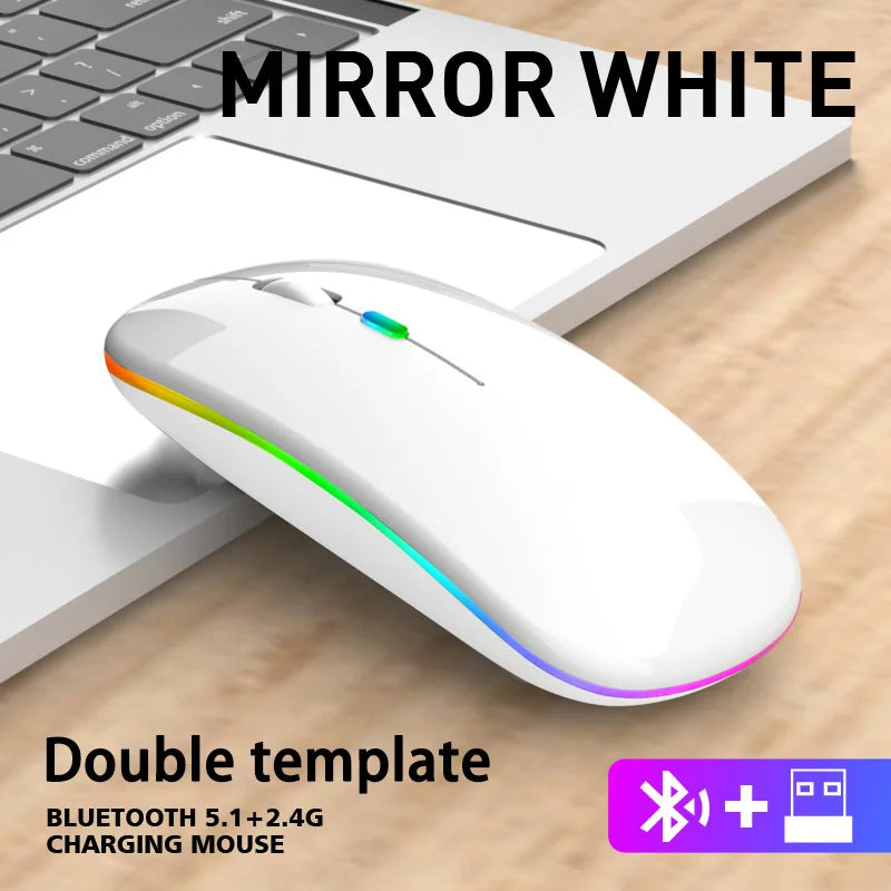 Mysz bezprzewodowa 2.4GHz / Bluetooth 5.1 RGB Cicha Ładowalna 1600DPI Ergonomiczna do PC i Laptopa