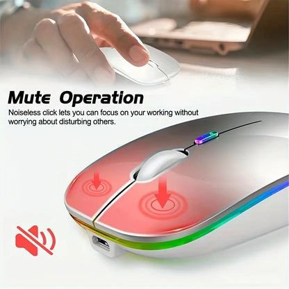 Mysz bezprzewodowa 2.4GHz / Bluetooth 5.1 RGB Cicha Ładowalna 1600DPI Ergonomiczna do PC i Laptopa