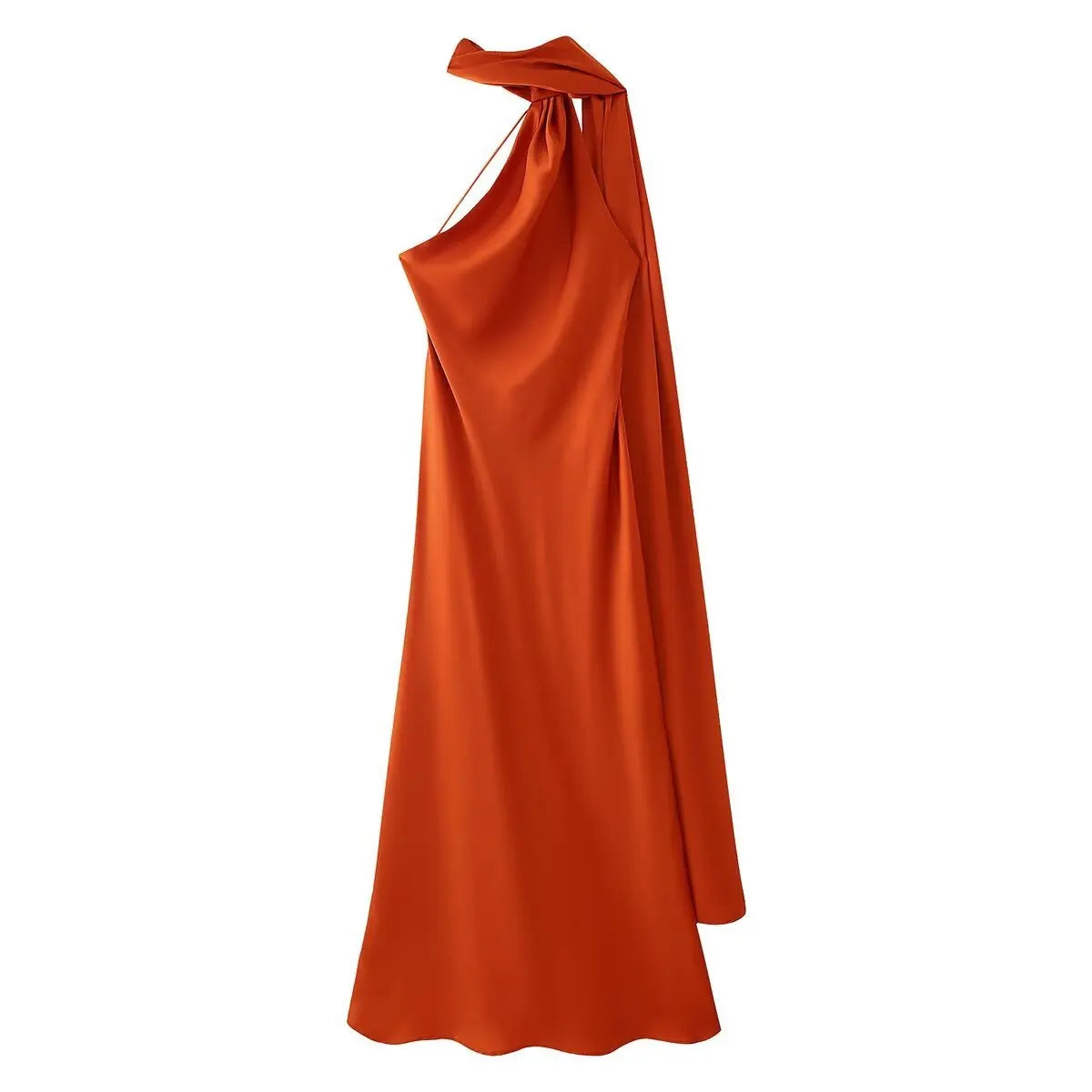 Satynowa Sukienka Halter Maxi z Odkrytymi Plecami – Wesele Studniówka Lato