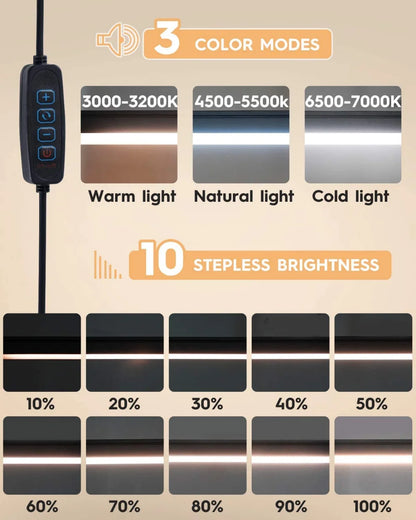 Lampka biurkowa LED 10W z imadłem i ramieniem | 10 poziomów jasności, 3 tryby, USB | ALTCHIHYQ