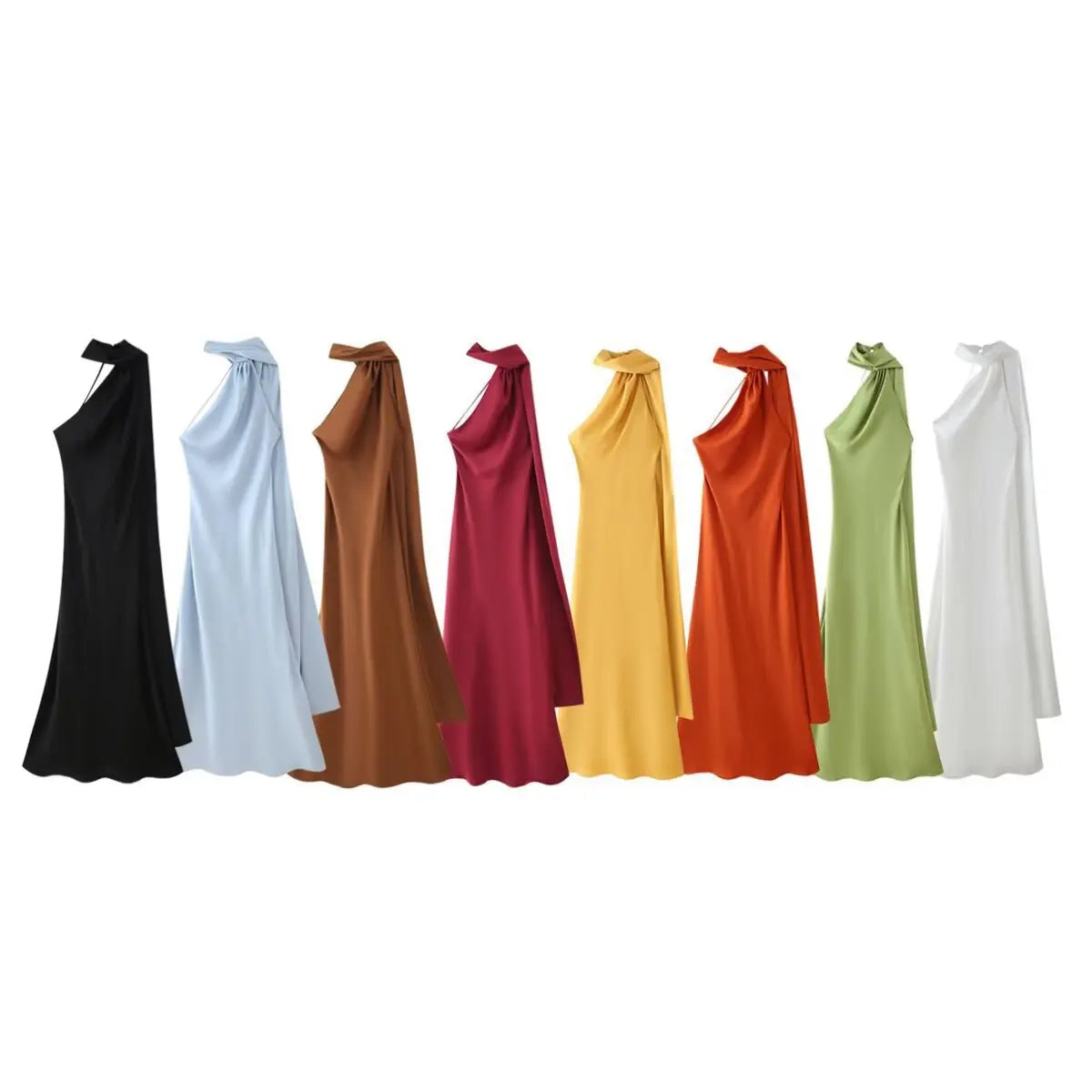 Satynowa Sukienka Halter Maxi z Odkrytymi Plecami – Wesele Studniówka Lato