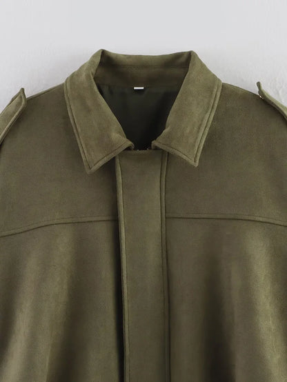 Kurtka bomber damska vintage – luźny krój, kołnierz, długi rękaw