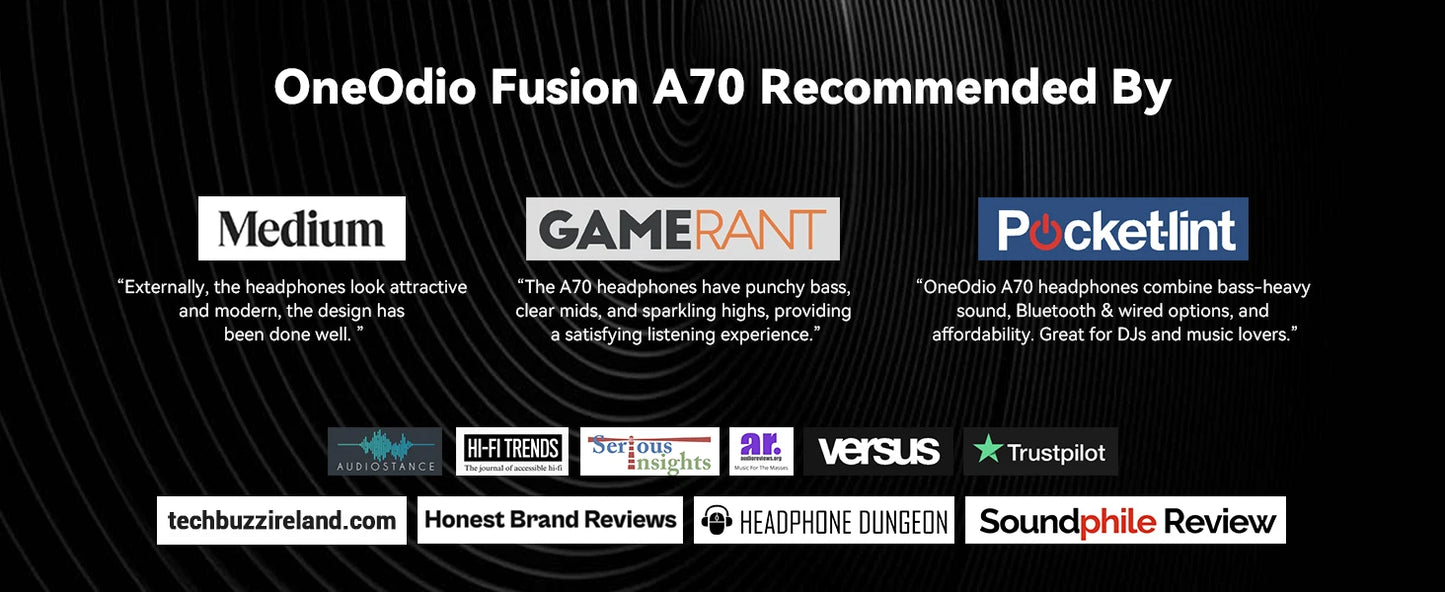 Słuchawki Bluetooth OneOdio Fusion A70 — Hi-Res Audio, 72H, Studio & DJ