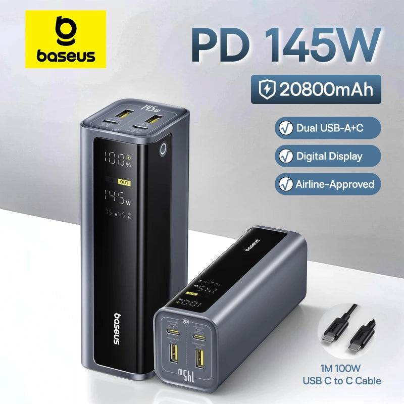 Baseus 145W Power Bank 20800mAh USB-C Szybkie Ładowanie