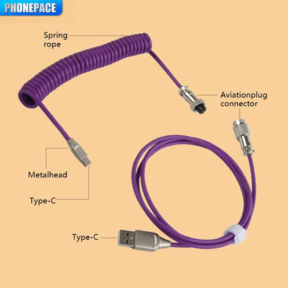 Spiralny Kabel USB-C do Klawiatury Mechanicznej z Złączem Lotniczym Aviator | do 3m