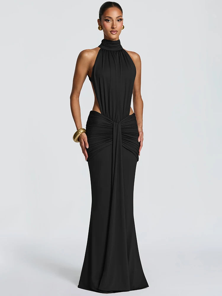 Długa Sukienka Wieczorowa Bodycon z Odkrytymi Plecami – Elegancka Maxi na Imprezę
