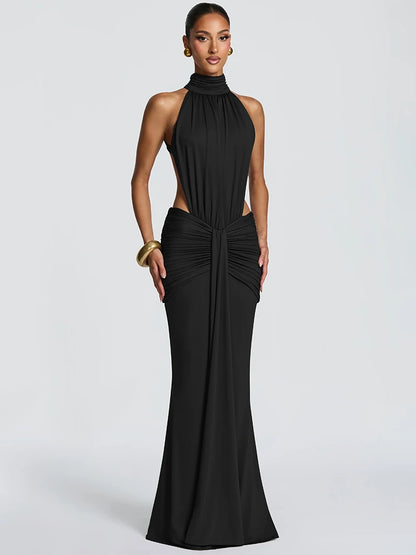 Długa Sukienka Wieczorowa Bodycon z Odkrytymi Plecami – Elegancka Maxi na Imprezę