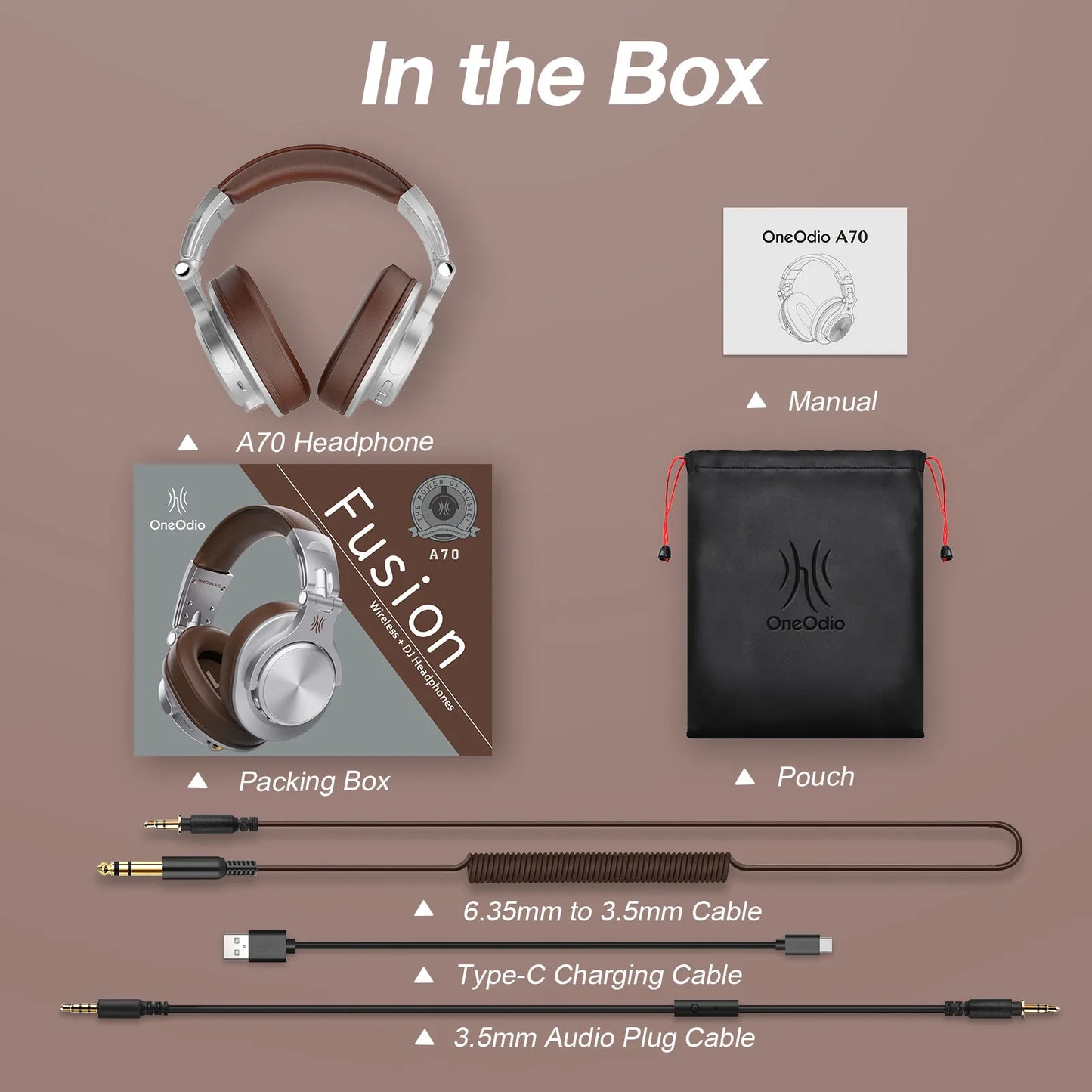 Słuchawki Bluetooth OneOdio Fusion A70 — Hi-Res Audio, 72H, Studio & DJ