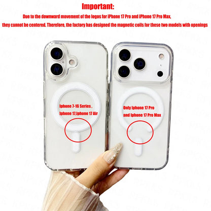 Przezroczyste etui MagSafe do iPhone 17 / Air / 16 / 15 / 14 / 13 / 12 / 11 Pro Max Plus Mini – magnetyczne, bezprzewodowe ładowanie
