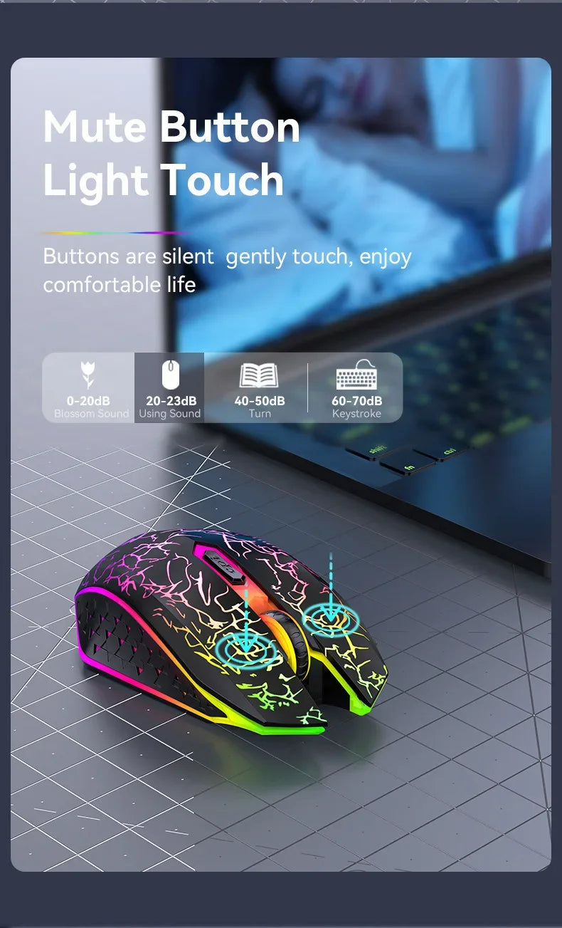 Mysz Bezprzewodowa Gaming Dual-Mode Bluetooth 5.2 + 2.4G RGB 6 Przycisków DPI 800/1200/1600 USB-C