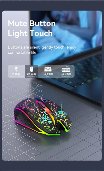 Mysz Bezprzewodowa Gaming Dual-Mode Bluetooth 5.2 + 2.4G RGB 6 Przycisków DPI 800/1200/1600 USB-C