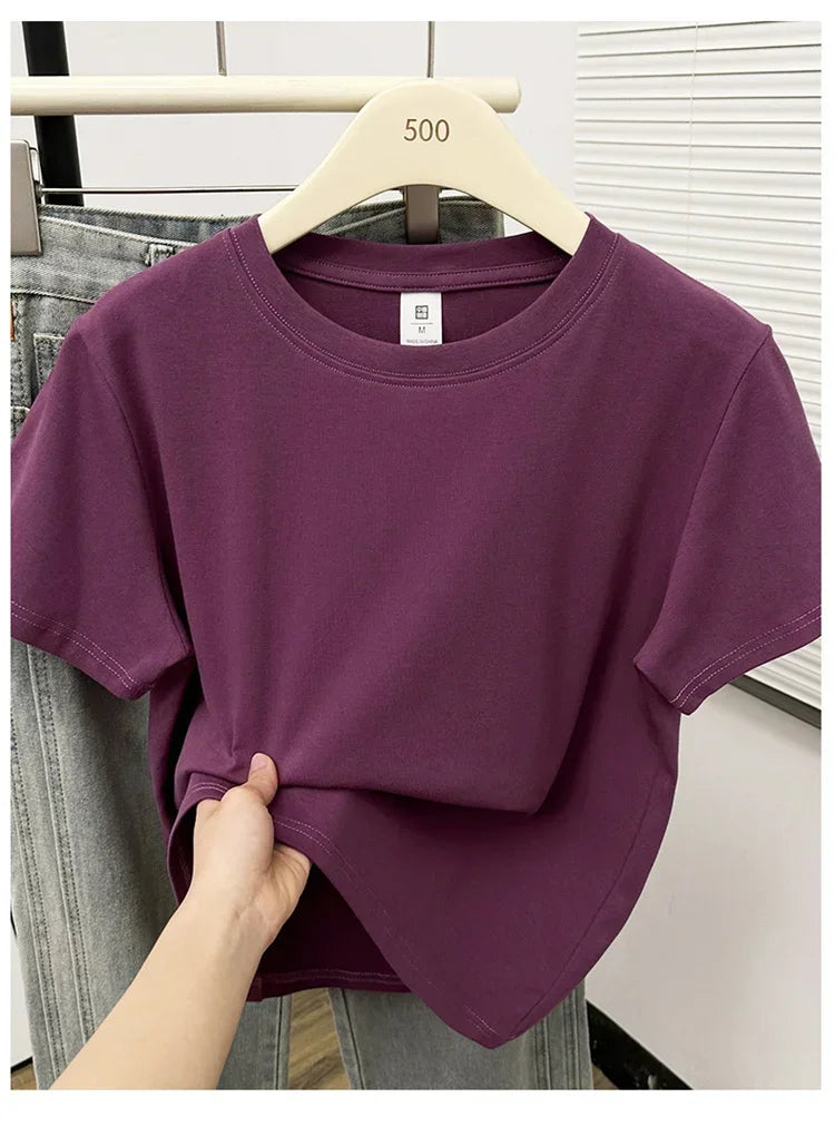 2026 Summer New High Quality Casual T Shirt Sexy Short Sleeved Sleeves Fashion Trend Solid Women Clothing Y2k Tops