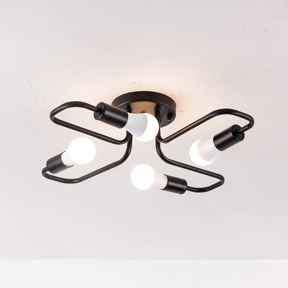 Żyrandol LED do salonu i kuchni 4x12W E27 czarny metalowy sufitowy
